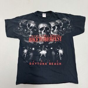 Biketoberfest Daytona Beach 2013 Black Large T-Shirt Skulls Motorcycles AOP Y2K